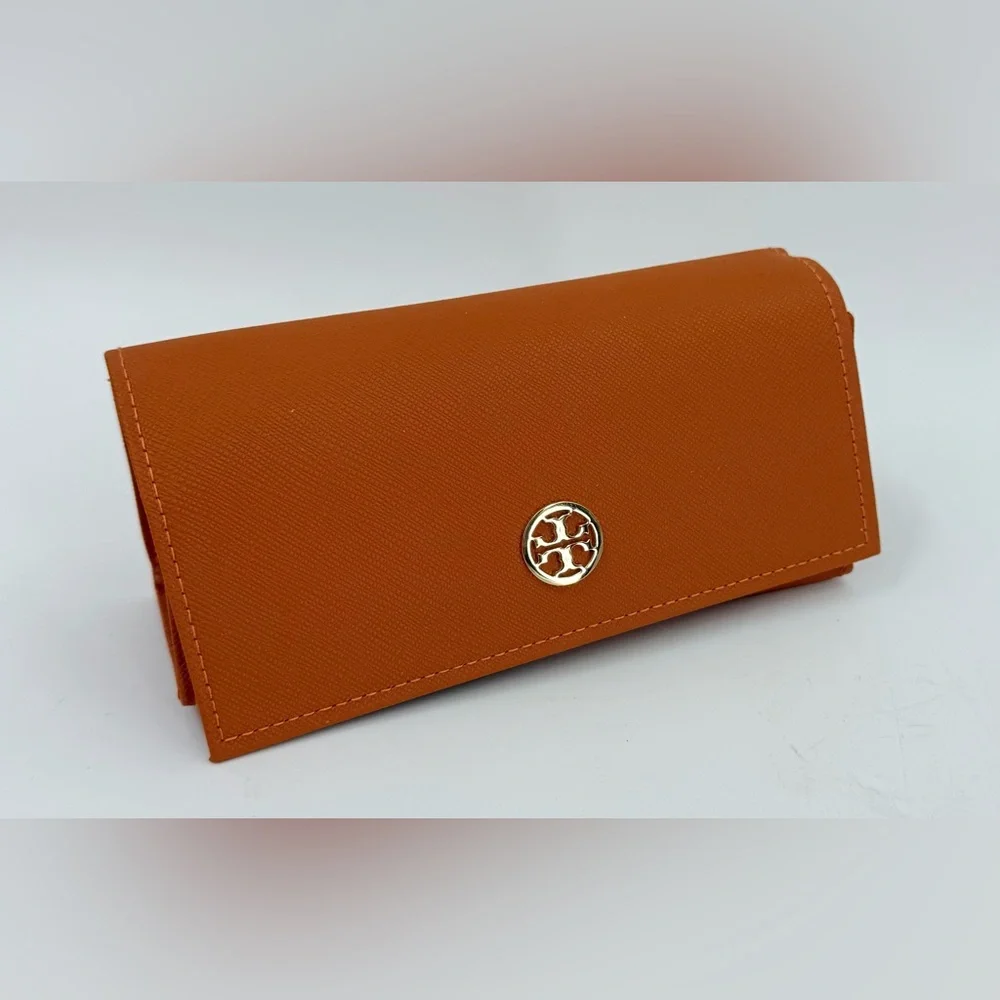 Tory Burch Glasses Sunglasses Semi‎ Rigid Orange Faux Leather Case New NWOT